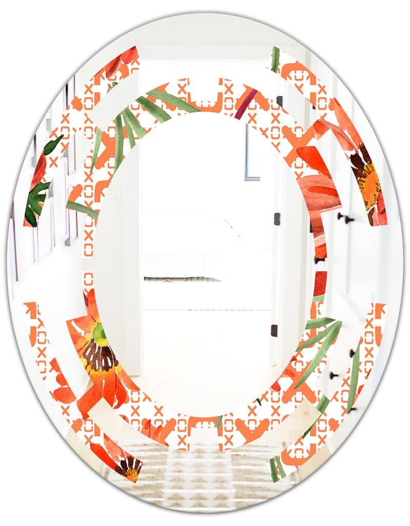 DesignQ Floral Botanical Retro I - Modern Round Or Oval Wall Mirror - Space