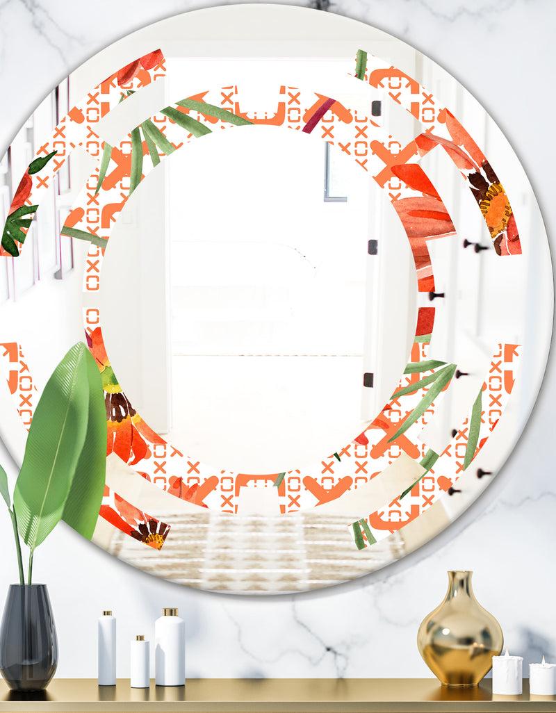 DesignQ Floral Botanical Retro I - Modern Round or Oval Wall Mirror - Space