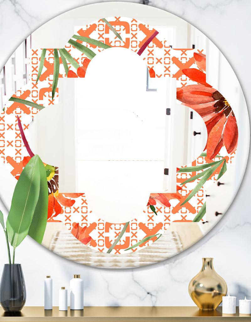 DesignQ Floral Botanical Retro I - Modern Round or Oval Wall Mirror - Quatrefoil
