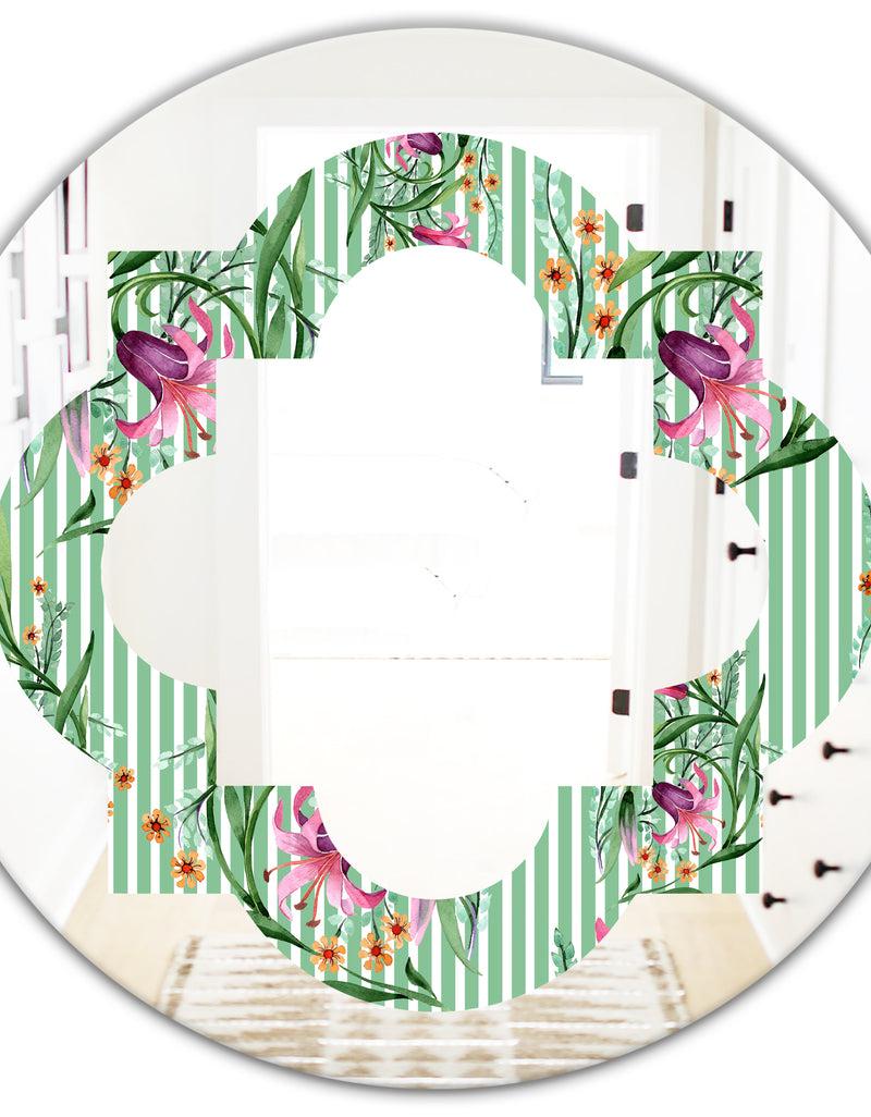 DesignQ Floral Botanical Retro IX - Modern Round Or Oval Wall Mirror - Quatrefoil