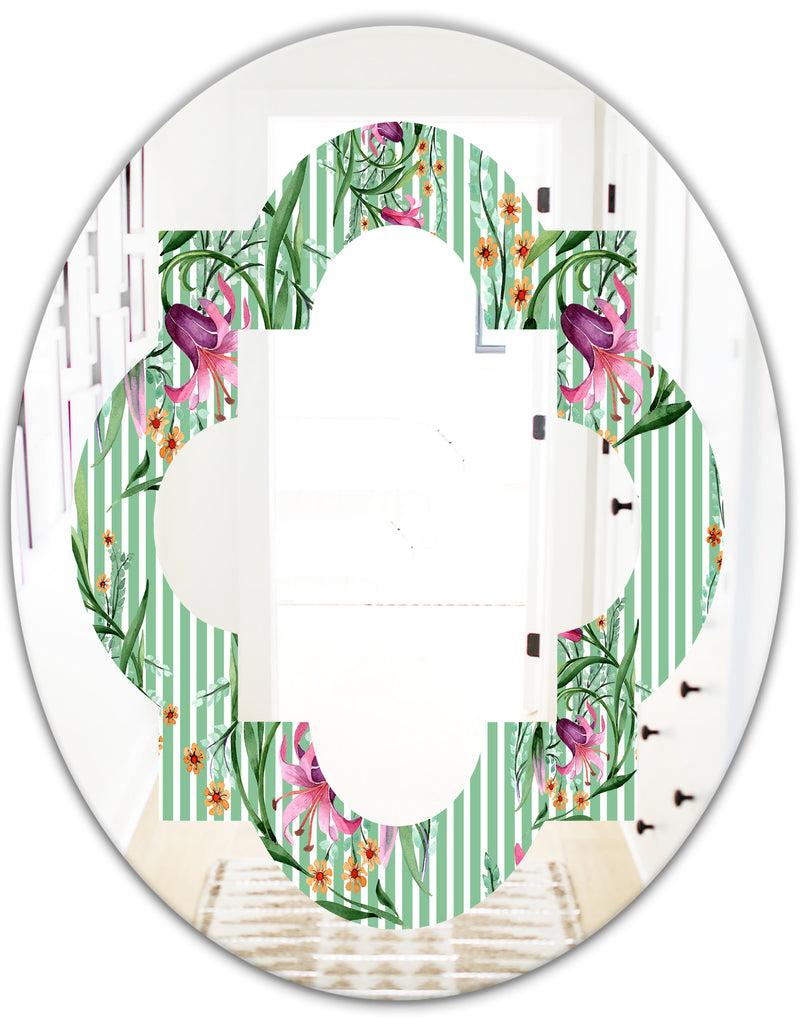 DesignQ Floral Botanical Retro IX - Modern Round Or Oval Wall Mirror - Quatrefoil