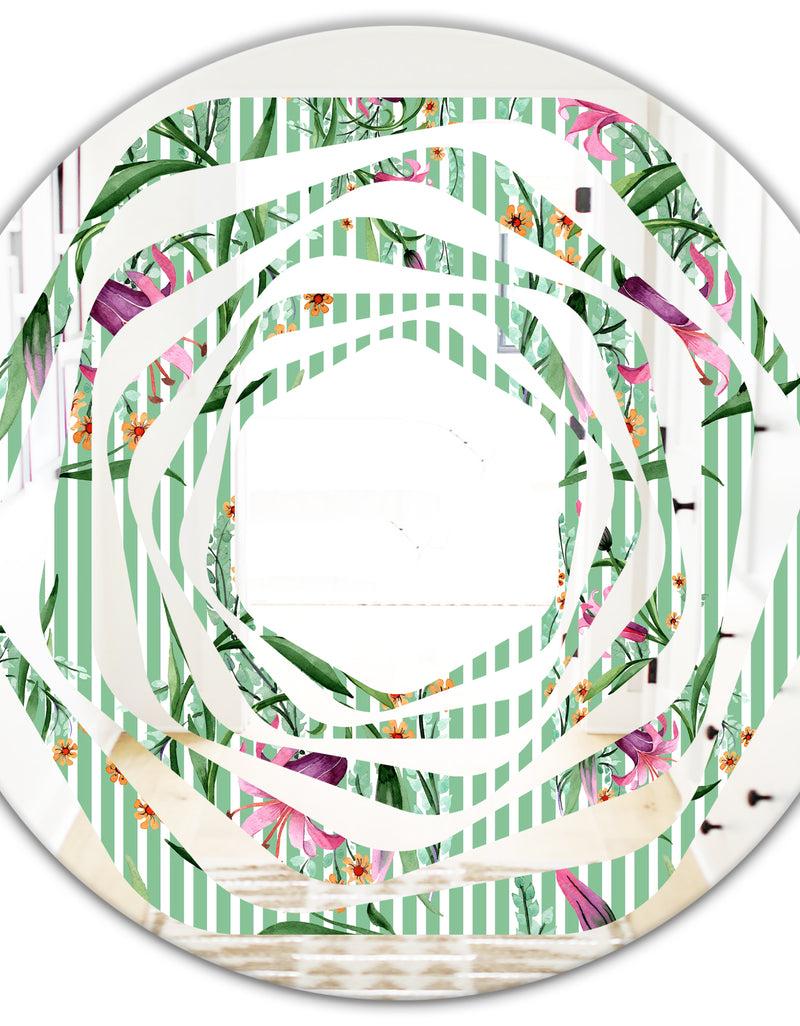 DesignQ Floral Botanical Retro IX - Modern Round Or Oval Wall Mirror - Whirl