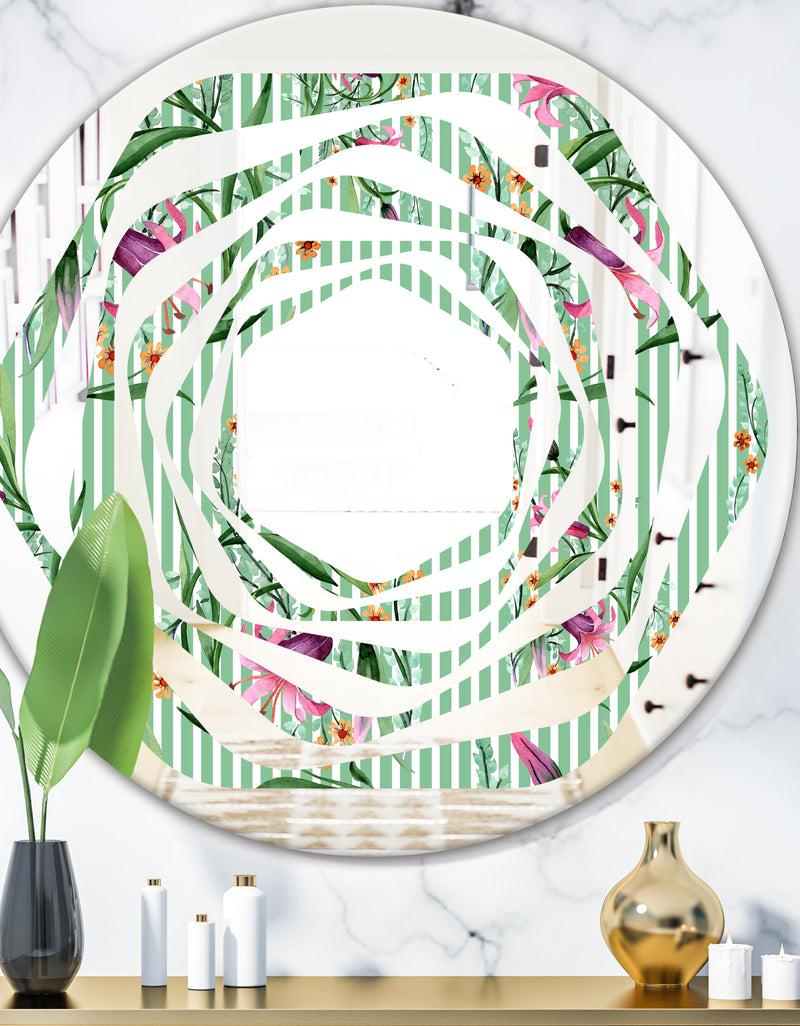 DesignQ Floral Botanical Retro IX - Modern Round or Oval Wall Mirror - Whirl