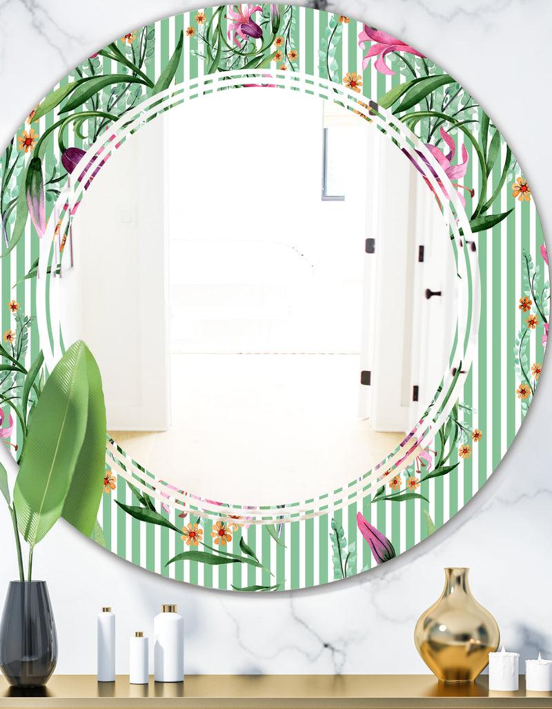 DesignQ Floral Botanical Retro IX - Modern Round or Oval Wall Mirror - Triple C