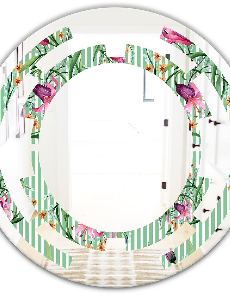 DesignQ Floral Botanical Retro IX - Modern Round Or Oval Wall Mirror - Space