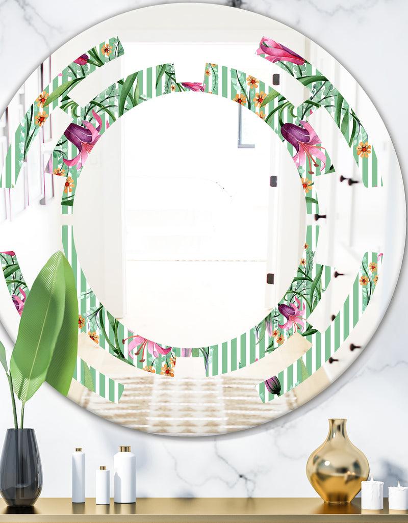 DesignQ Floral Botanical Retro IX - Modern Round or Oval Wall Mirror - Space