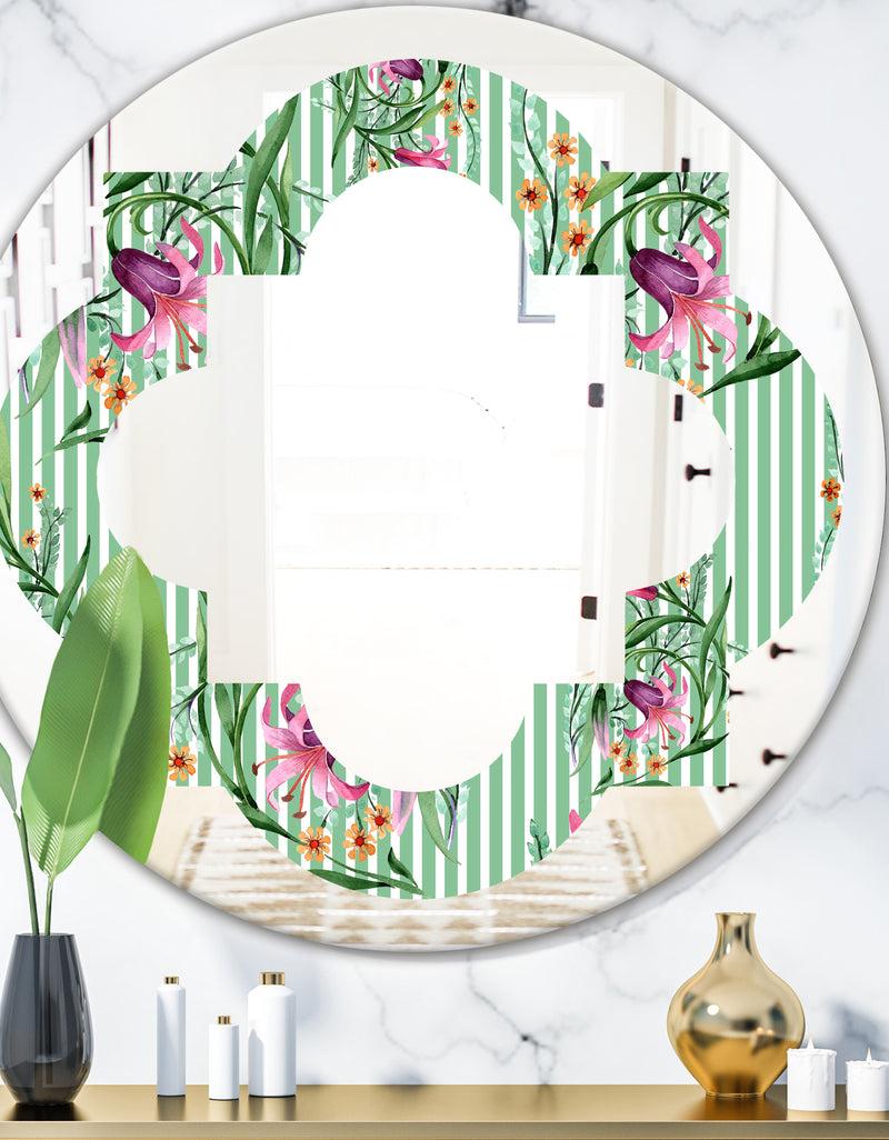 DesignQ Floral Botanical Retro IX - Modern Round or Oval Wall Mirror - Quatrefoil