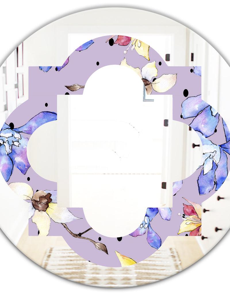 DesignQ Floral Botanical Retro V - Modern Round Or Oval Wall Mirror - Quatrefoil