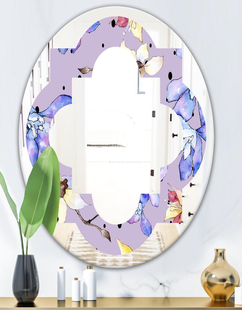 DesignQ Floral Botanical Retro V - Modern Round Or Oval Wall Mirror - Quatrefoil