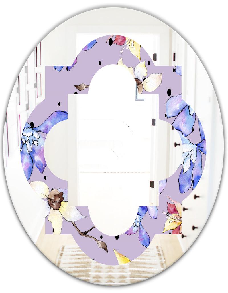DesignQ Floral Botanical Retro V - Modern Round Or Oval Wall Mirror - Quatrefoil
