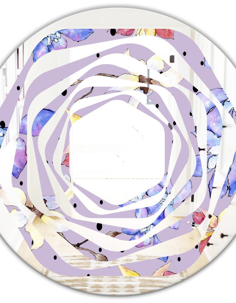 DesignQ Floral Botanical Retro V - Modern Round Or Oval Wall Mirror - Whirl