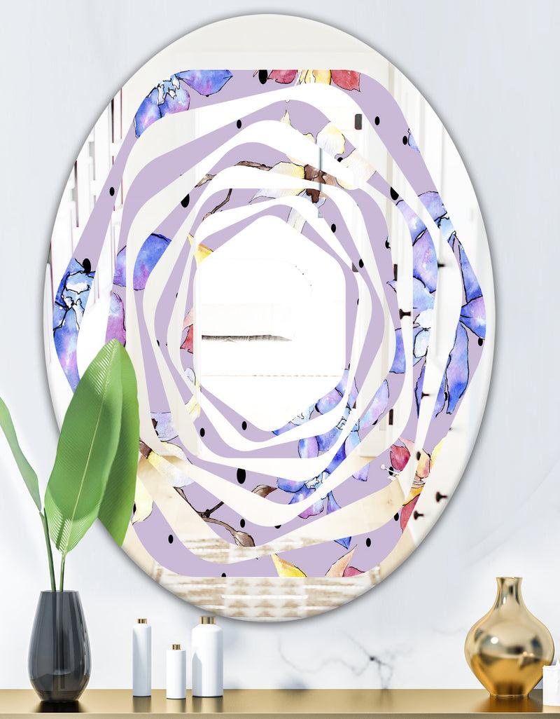 DesignQ Floral Botanical Retro V - Modern Round Or Oval Wall Mirror - Whirl