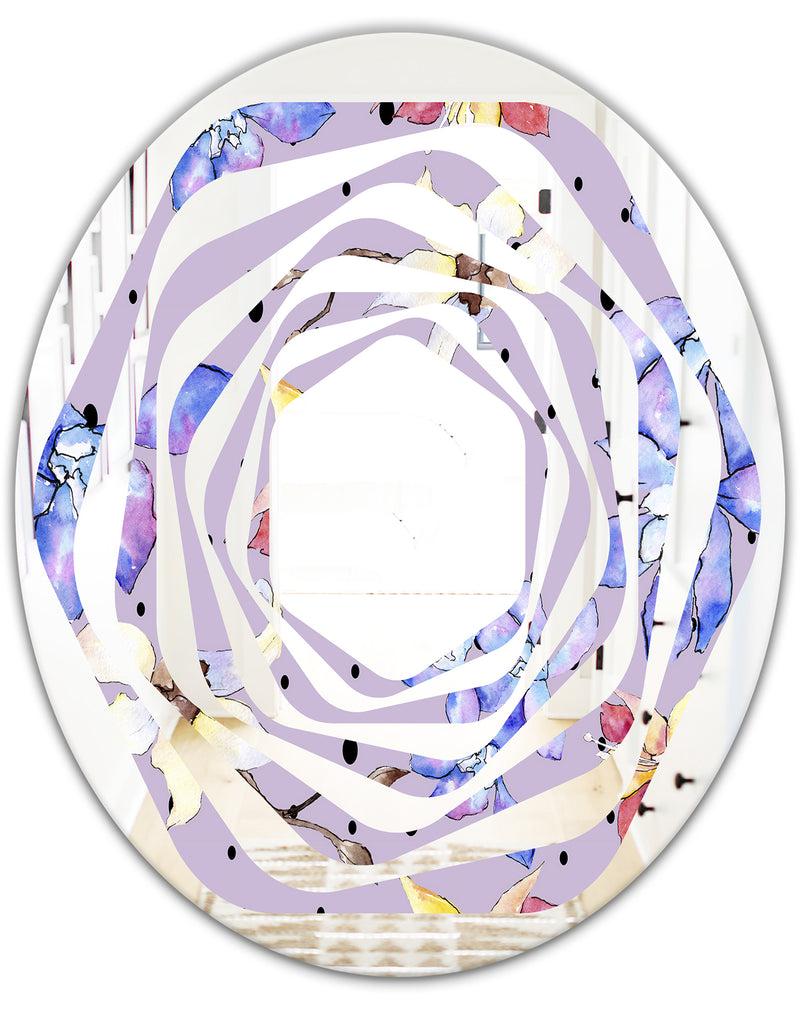 DesignQ Floral Botanical Retro V - Modern Round Or Oval Wall Mirror - Whirl