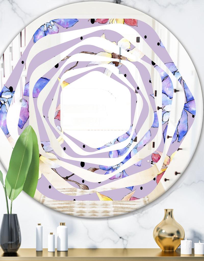 DesignQ Floral Botanical Retro V - Modern Round or Oval Wall Mirror - Whirl