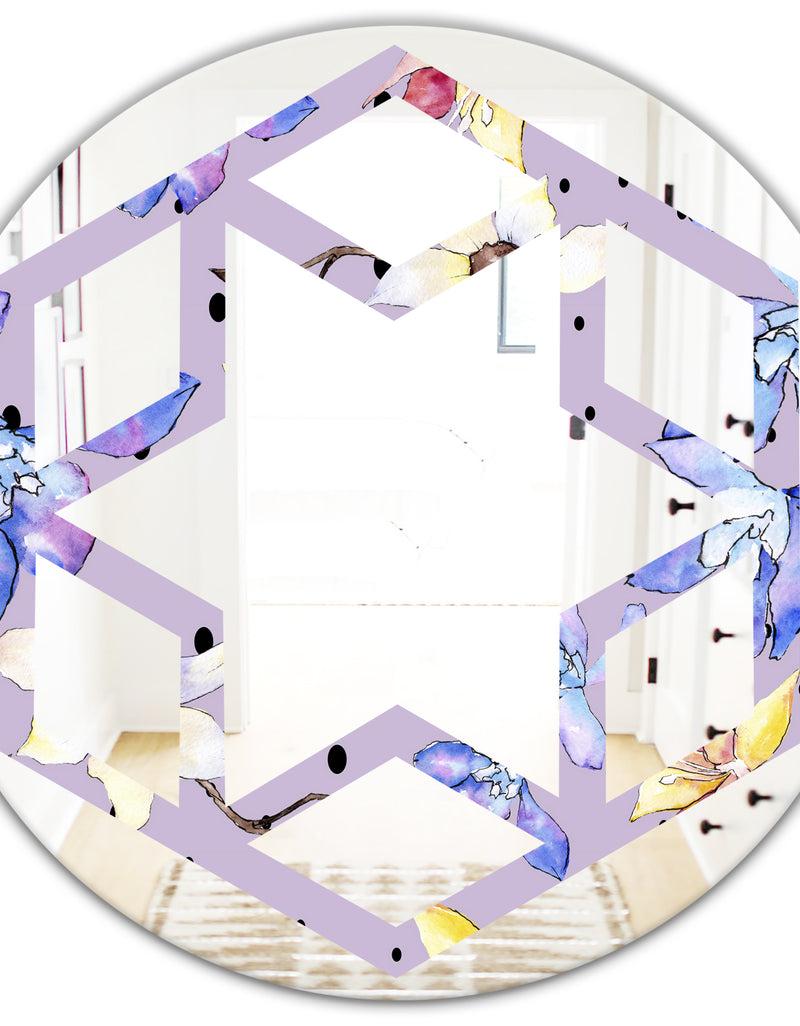 DesignQ Floral Botanical Retro V - Modern Round Or Oval Wall Mirror - Hexagon Star