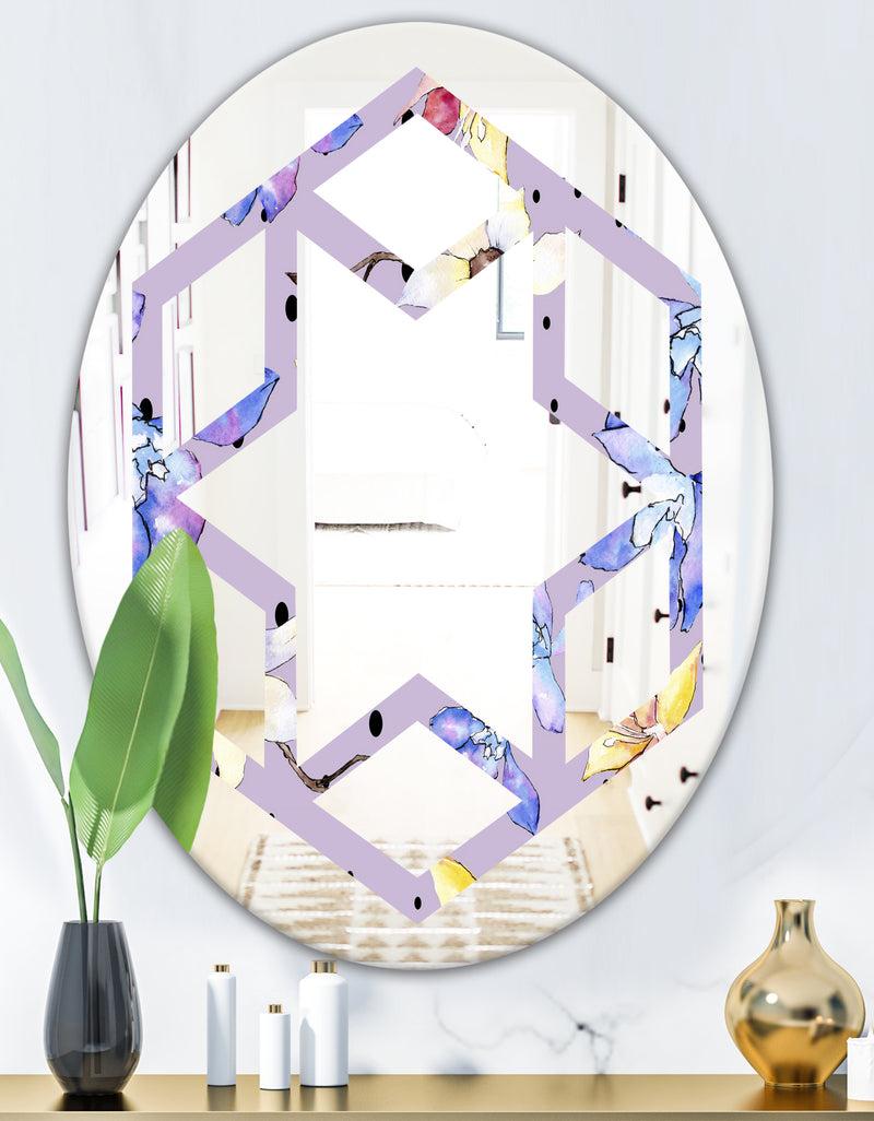 DesignQ Floral Botanical Retro V - Modern Round Or Oval Wall Mirror - Hexagon Star
