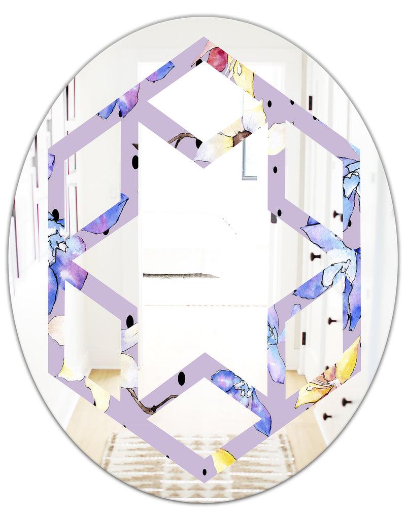 DesignQ Floral Botanical Retro V - Modern Round Or Oval Wall Mirror - Hexagon Star