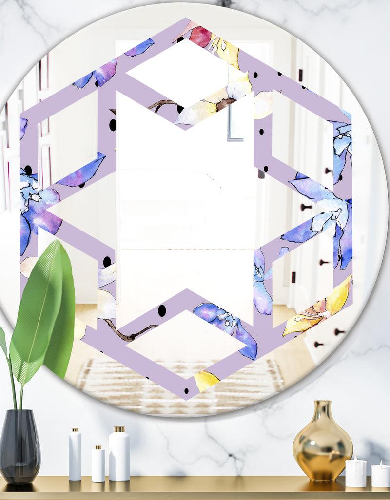 DesignQ Floral Botanical Retro V - Modern Round or Oval Wall Mirror - Hexagon Star