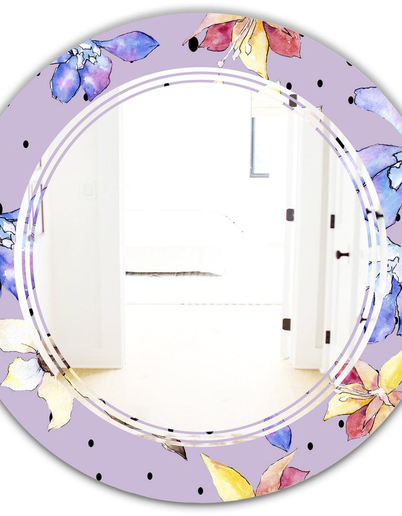 DesignQ Floral Botanical Retro V - Modern Round Or Oval Wall Mirror - Triple C