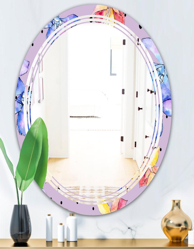 DesignQ Floral Botanical Retro V - Modern Round Or Oval Wall Mirror - Triple C