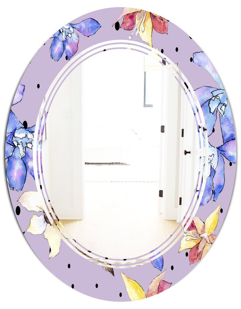 DesignQ Floral Botanical Retro V - Modern Round Or Oval Wall Mirror - Triple C