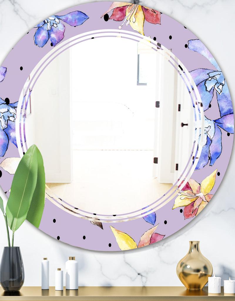 DesignQ Floral Botanical Retro V - Modern Round or Oval Wall Mirror - Triple C