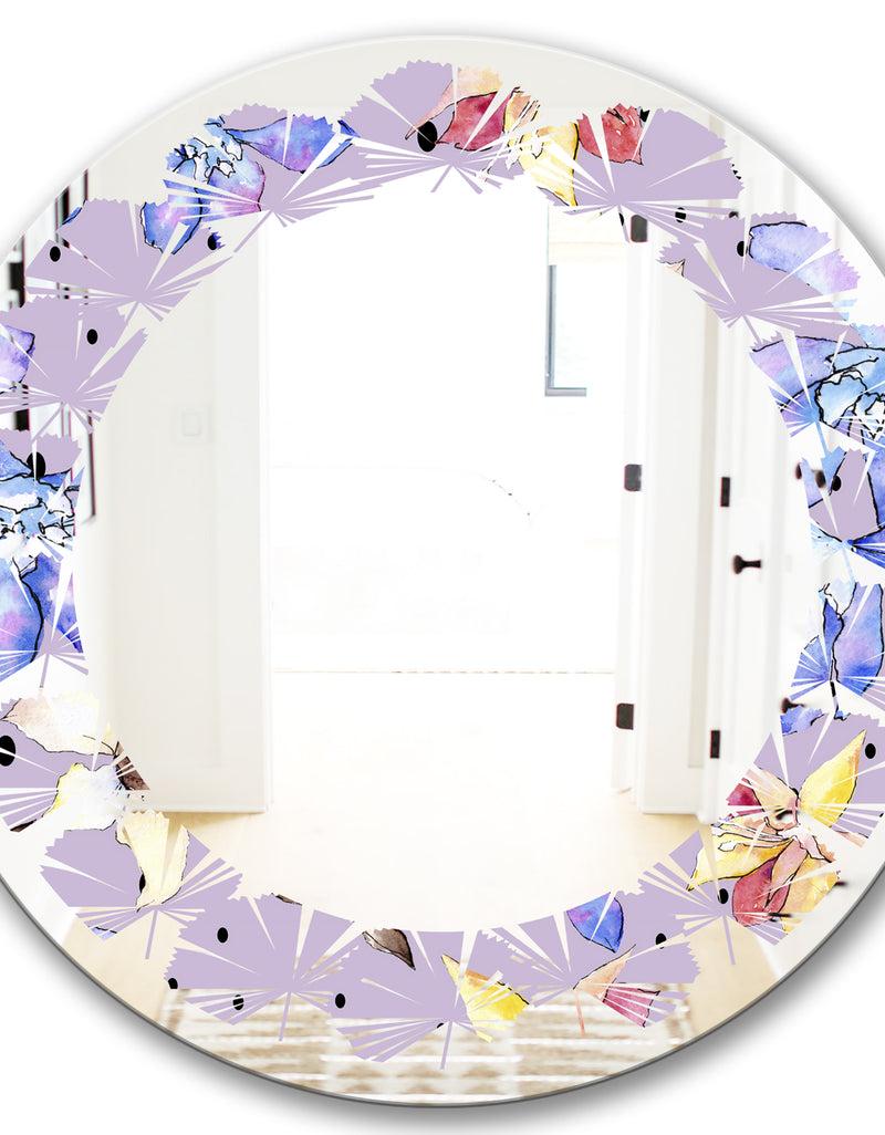 DesignQ Floral Botanical Retro V - Modern Round Or Oval Wall Mirror - Leaves