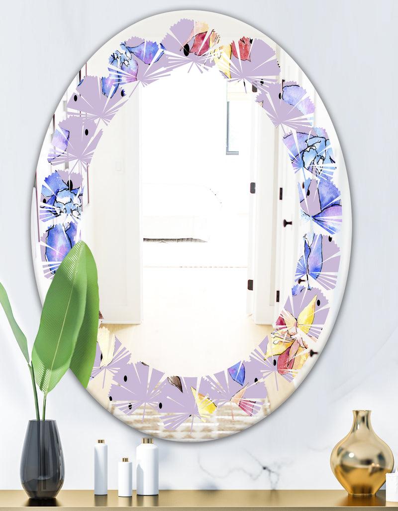 DesignQ Floral Botanical Retro V - Modern Round Or Oval Wall Mirror - Leaves