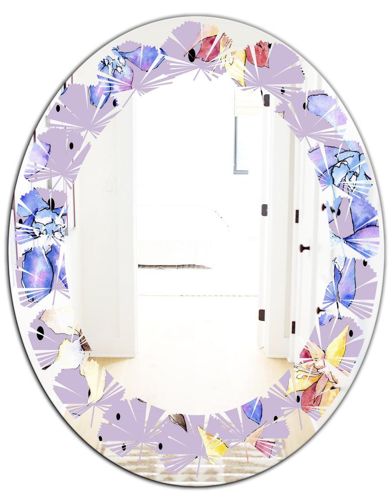 DesignQ Floral Botanical Retro V - Modern Round Or Oval Wall Mirror - Leaves