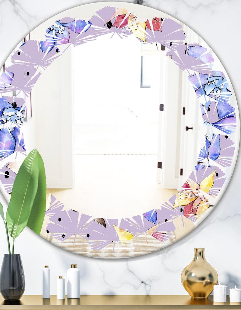 DesignQ Floral Botanical Retro V - Modern Round or Oval Wall Mirror - Leaves