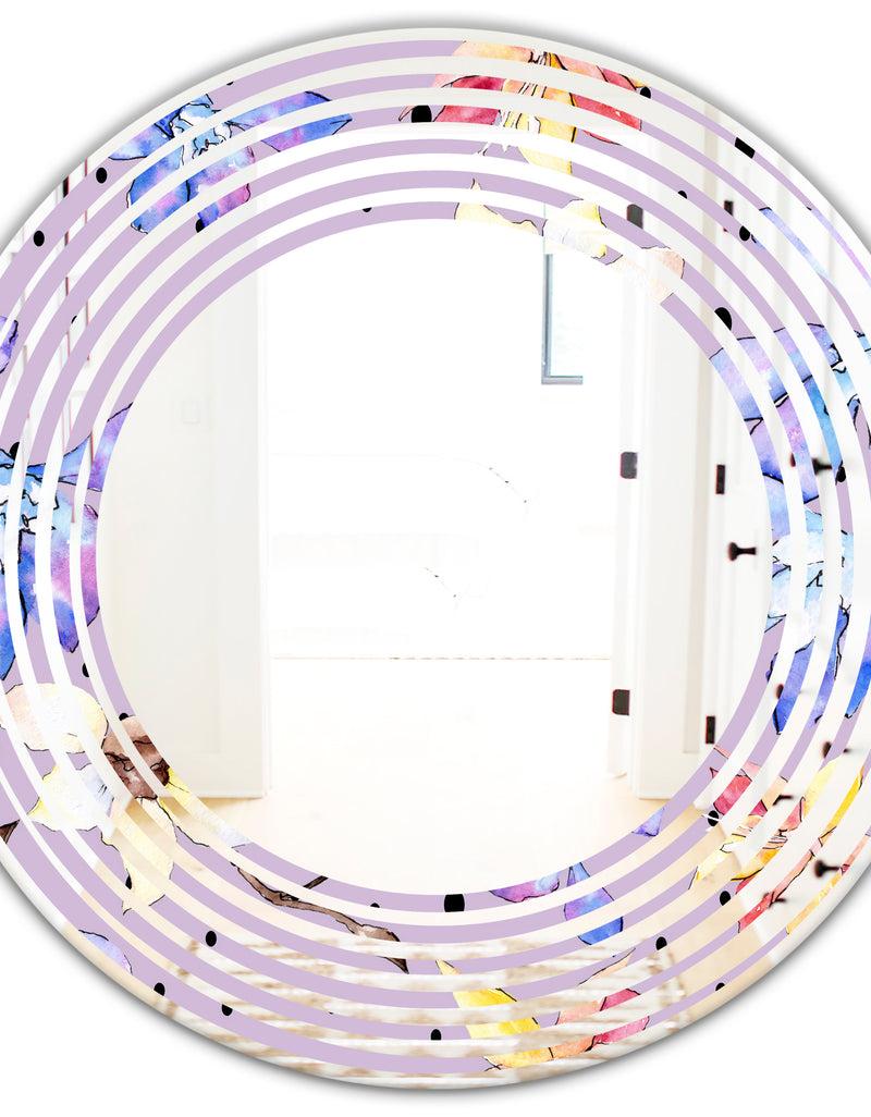 DesignQ Floral Botanical Retro V - Modern Round Or Oval Wall Mirror - Wave