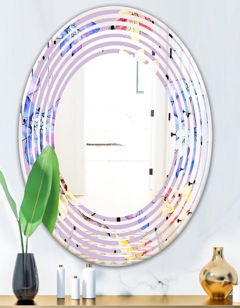 DesignQ Floral Botanical Retro V - Modern Round Or Oval Wall Mirror - Wave