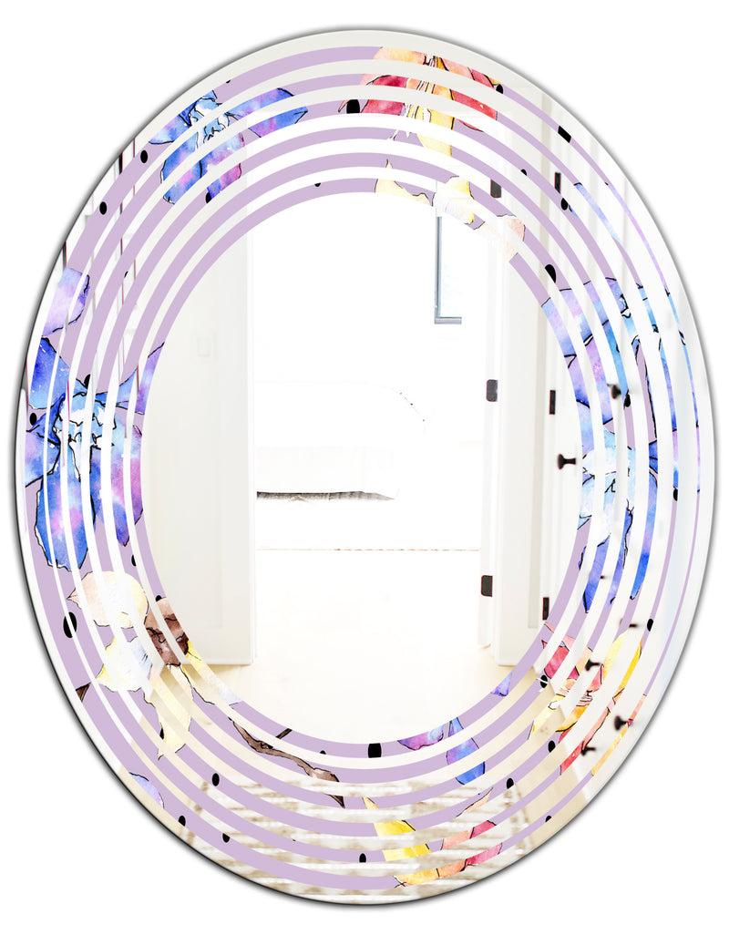 DesignQ Floral Botanical Retro V - Modern Round Or Oval Wall Mirror - Wave