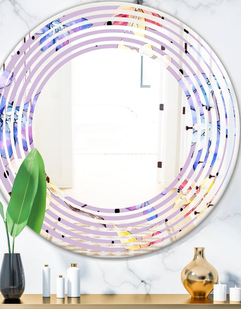 DesignQ Floral Botanical Retro V - Modern Round or Oval Wall Mirror - Wave