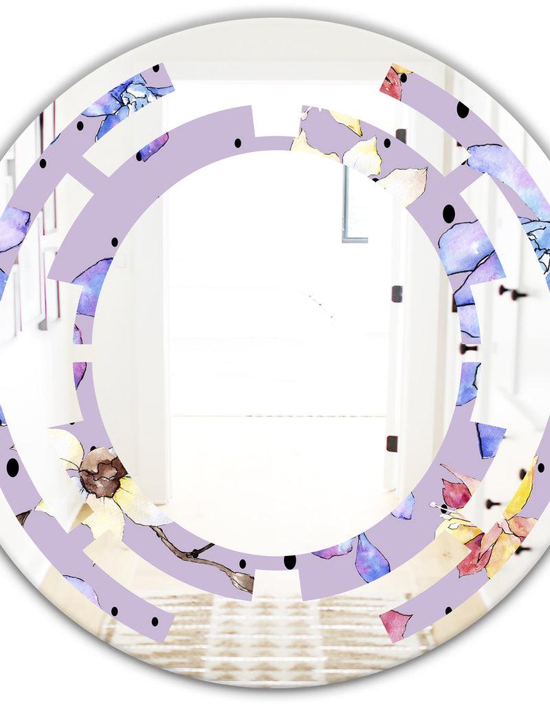 DesignQ Floral Botanical Retro V - Modern Round Or Oval Wall Mirror - Space