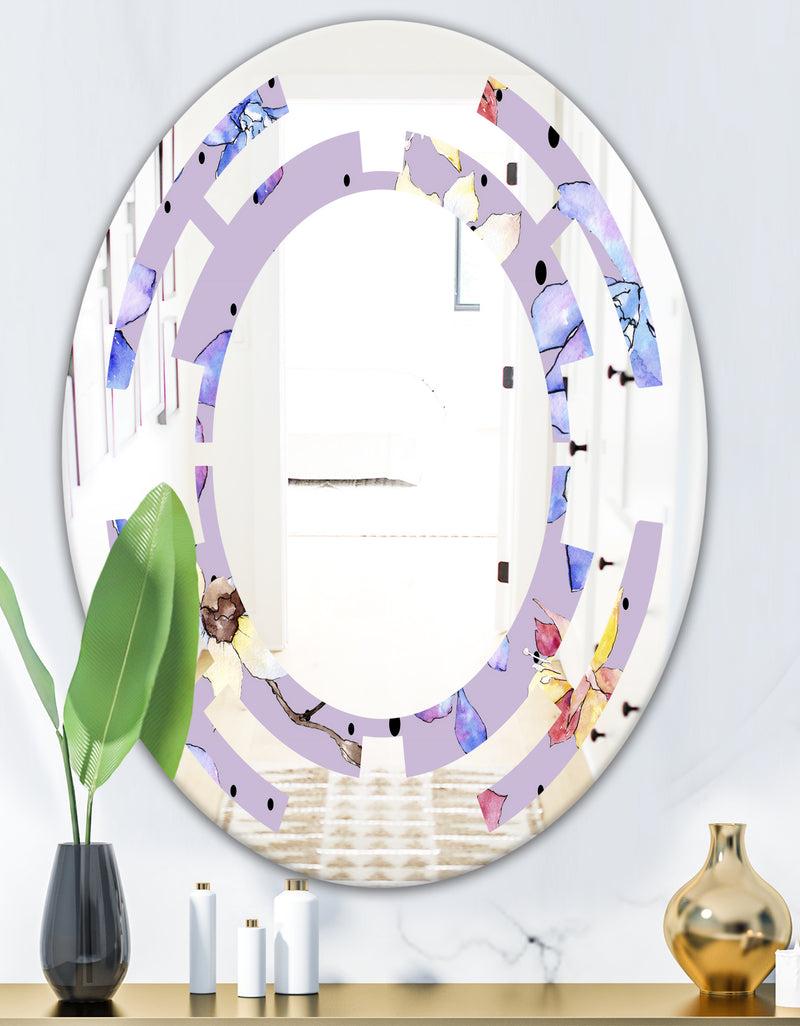 DesignQ Floral Botanical Retro V - Modern Round Or Oval Wall Mirror - Space