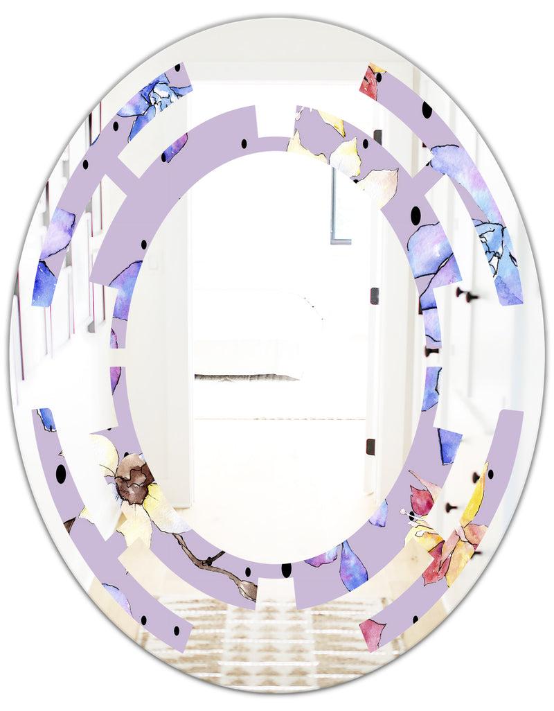 DesignQ Floral Botanical Retro V - Modern Round Or Oval Wall Mirror - Space