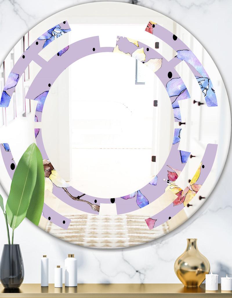 DesignQ Floral Botanical Retro V - Modern Round or Oval Wall Mirror - Space