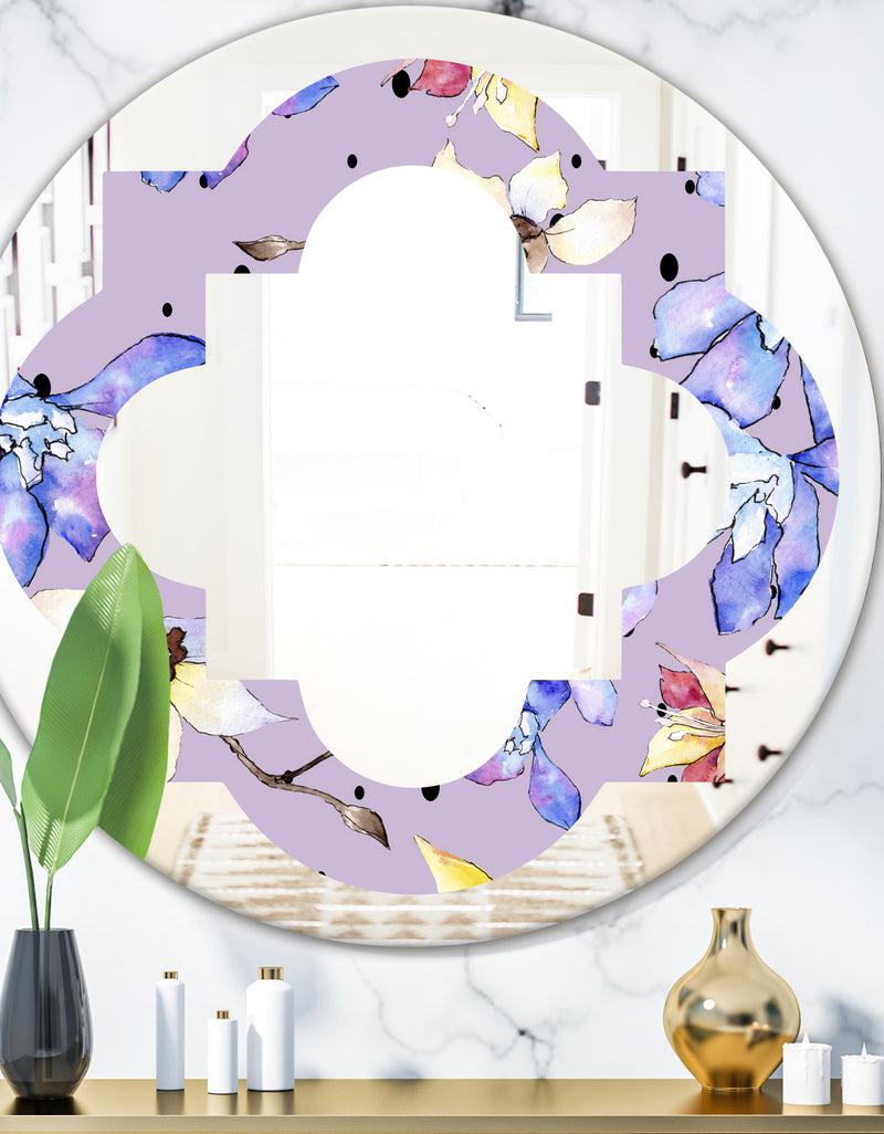 DesignQ Floral Botanical Retro V - Modern Round or Oval Wall Mirror - Quatrefoil