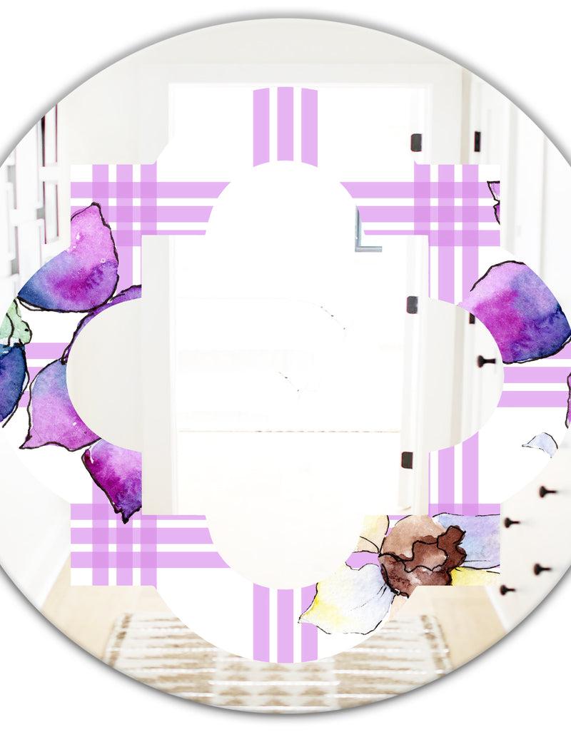 DesignQ Floral Botanical Retro VII - Modern Round Or Oval Wall Mirror - Quatrefoil