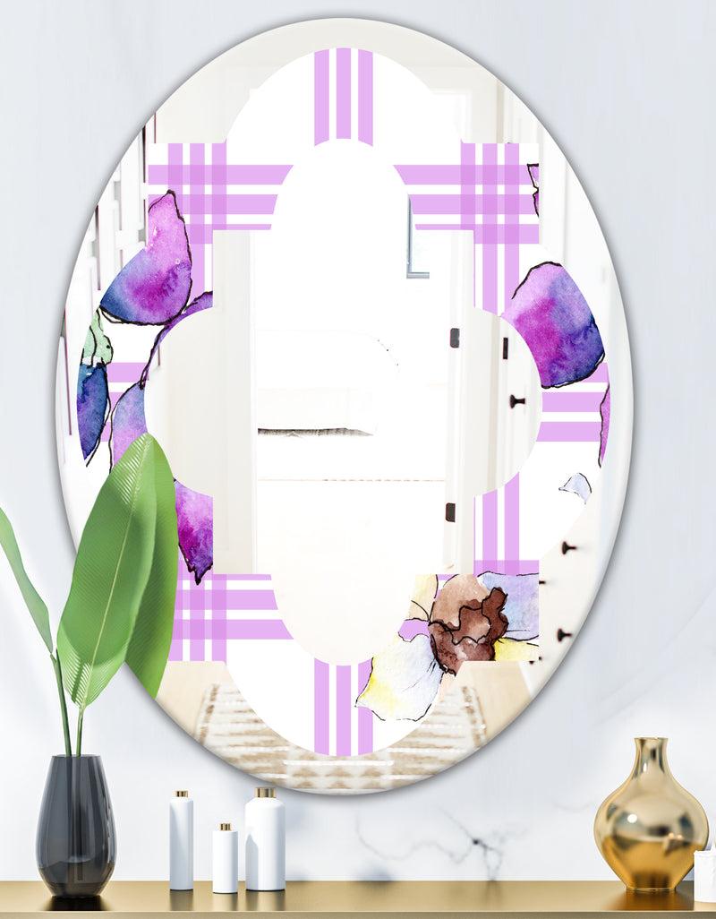DesignQ Floral Botanical Retro VII - Modern Round Or Oval Wall Mirror - Quatrefoil