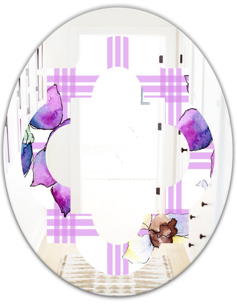 DesignQ Floral Botanical Retro VII - Modern Round Or Oval Wall Mirror - Quatrefoil