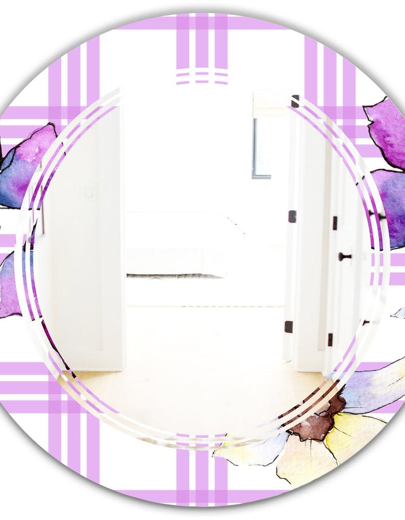 DesignQ Floral Botanical Retro VII - Modern Round Or Oval Wall Mirror - Triple C