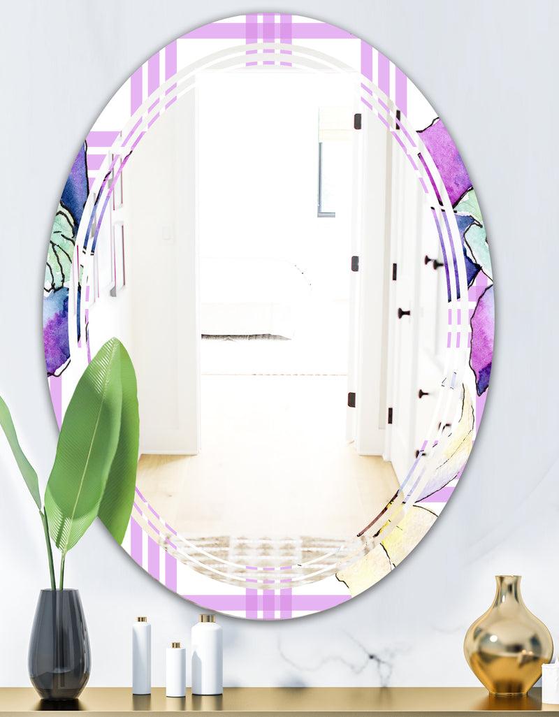 DesignQ Floral Botanical Retro VII - Modern Round Or Oval Wall Mirror - Triple C