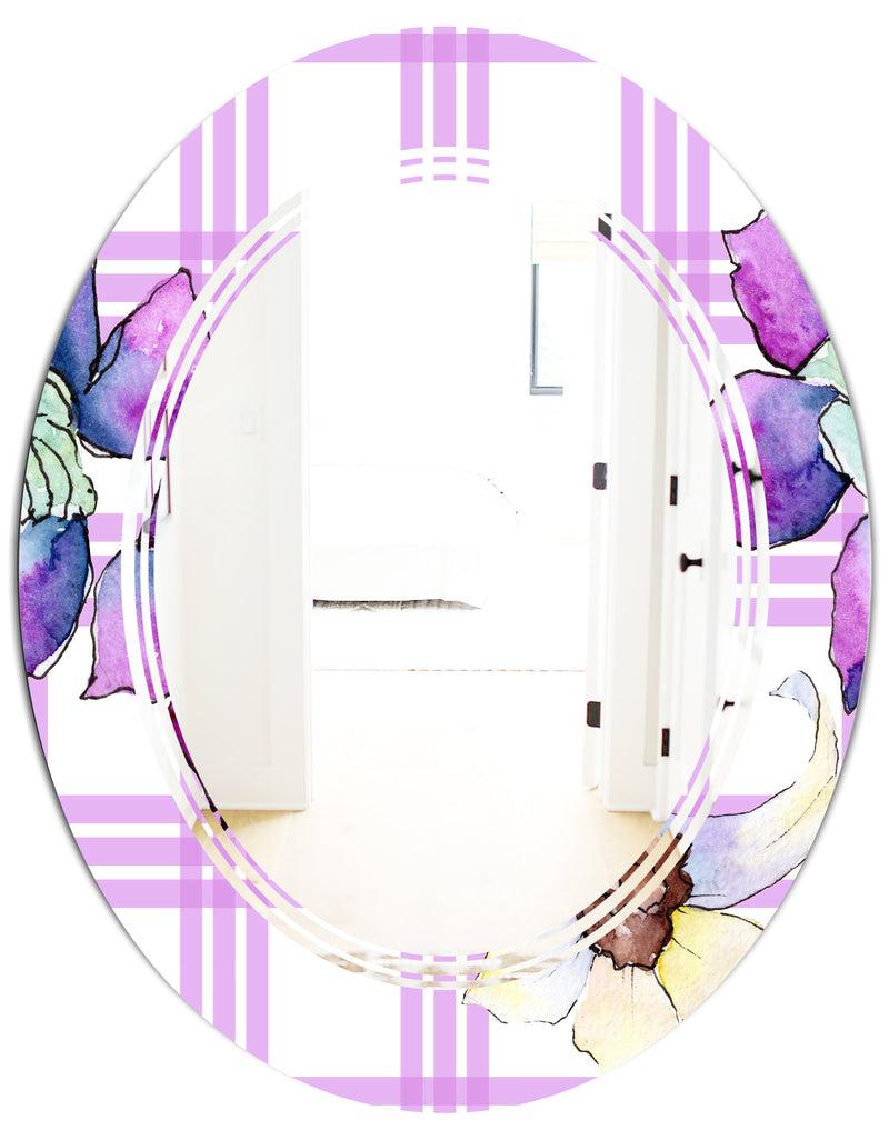 DesignQ Floral Botanical Retro VII - Modern Round Or Oval Wall Mirror - Triple C