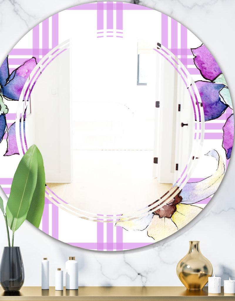 DesignQ Floral Botanical Retro VII - Modern Round or Oval Wall Mirror - Triple C