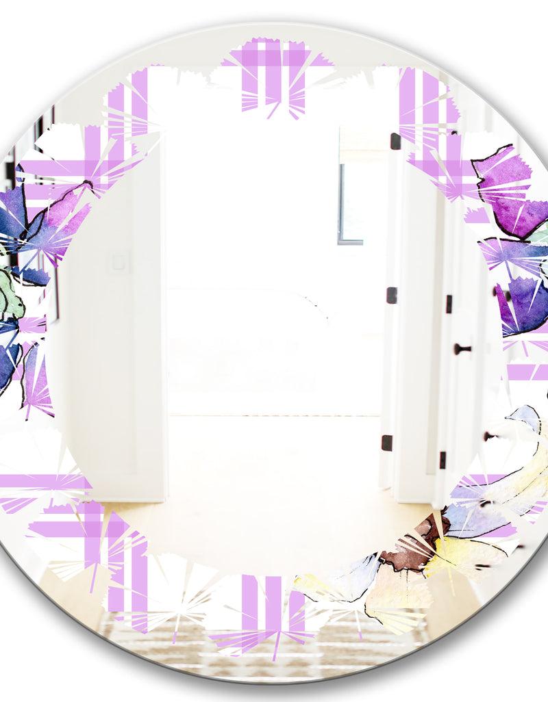 DesignQ Floral Botanical Retro VII - Modern Round Or Oval Wall Mirror - Leaves