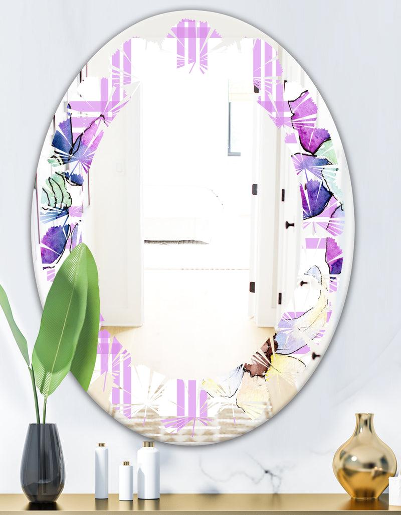 DesignQ Floral Botanical Retro VII - Modern Round Or Oval Wall Mirror - Leaves