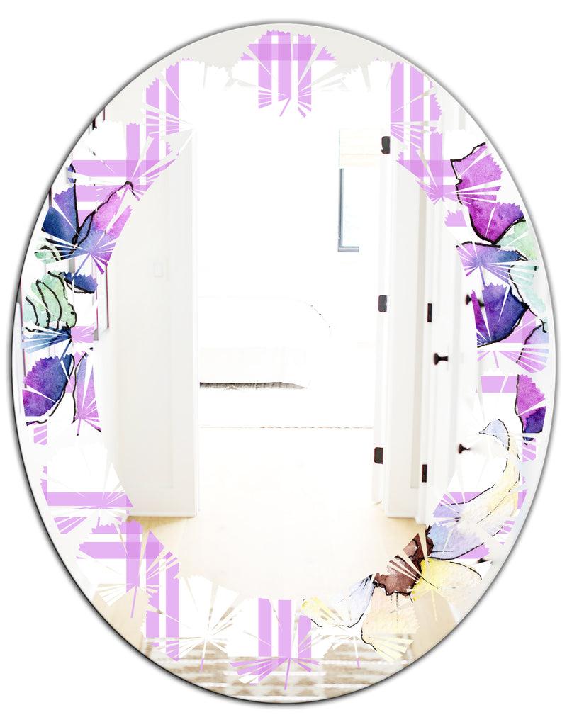 DesignQ Floral Botanical Retro VII - Modern Round Or Oval Wall Mirror - Leaves