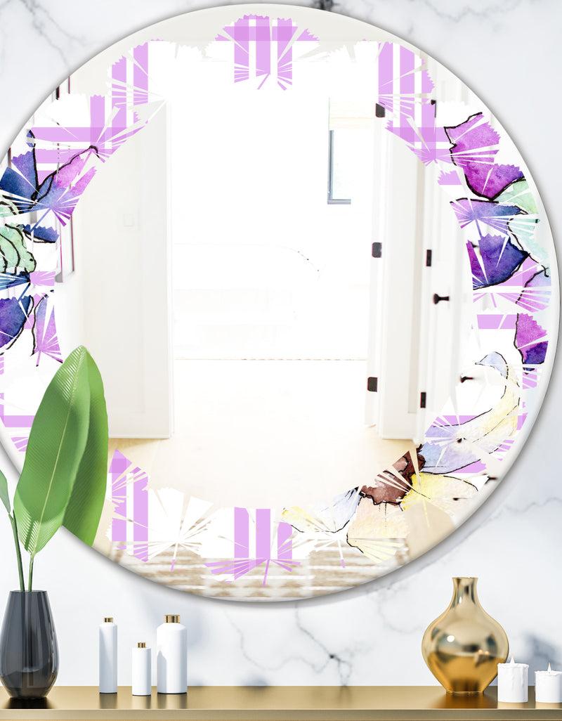 DesignQ Floral Botanical Retro VII - Modern Round or Oval Wall Mirror - Leaves